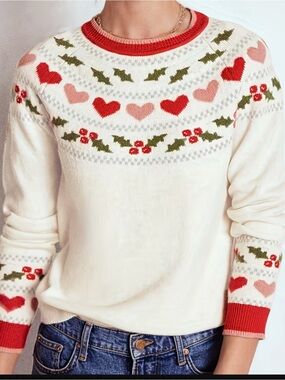 Retro Nordic Fair Isle Heart & Holly Christmas Sweater
